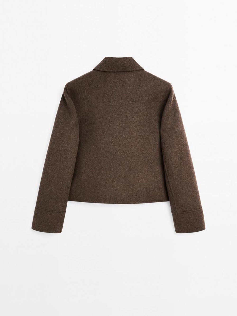 Massimo Dutti Короткое двубортное пальто из смесовой шерсти, шоколадный