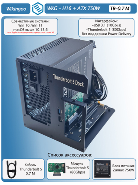 Внешний корпус для видеокарты Wikingoo H-16 EGPU, Thunderbolt 5 + Блок питания ATX-750W.