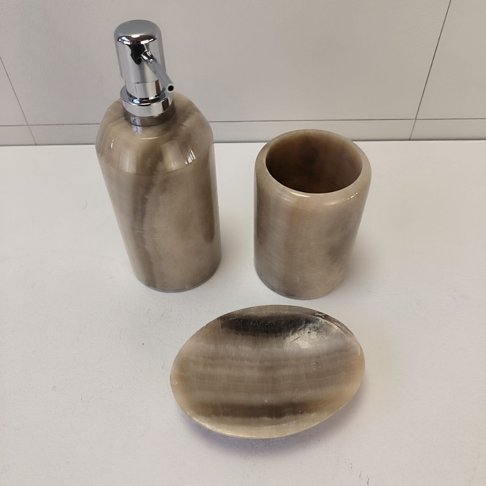 Набор из оникса 3 предм Grey NO-63240  дозатор, стаканчик, мыльница 151