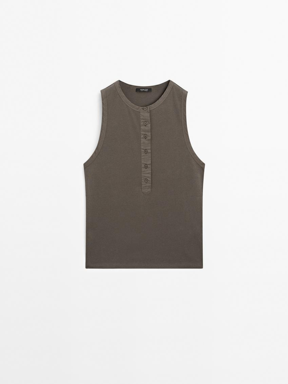 Massimo Dutti Топ из 100% хлопка, темный хаки