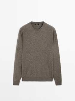 Massimo Dutti Свитер из смесовой шерсти с круглым вырезом, темный хаки