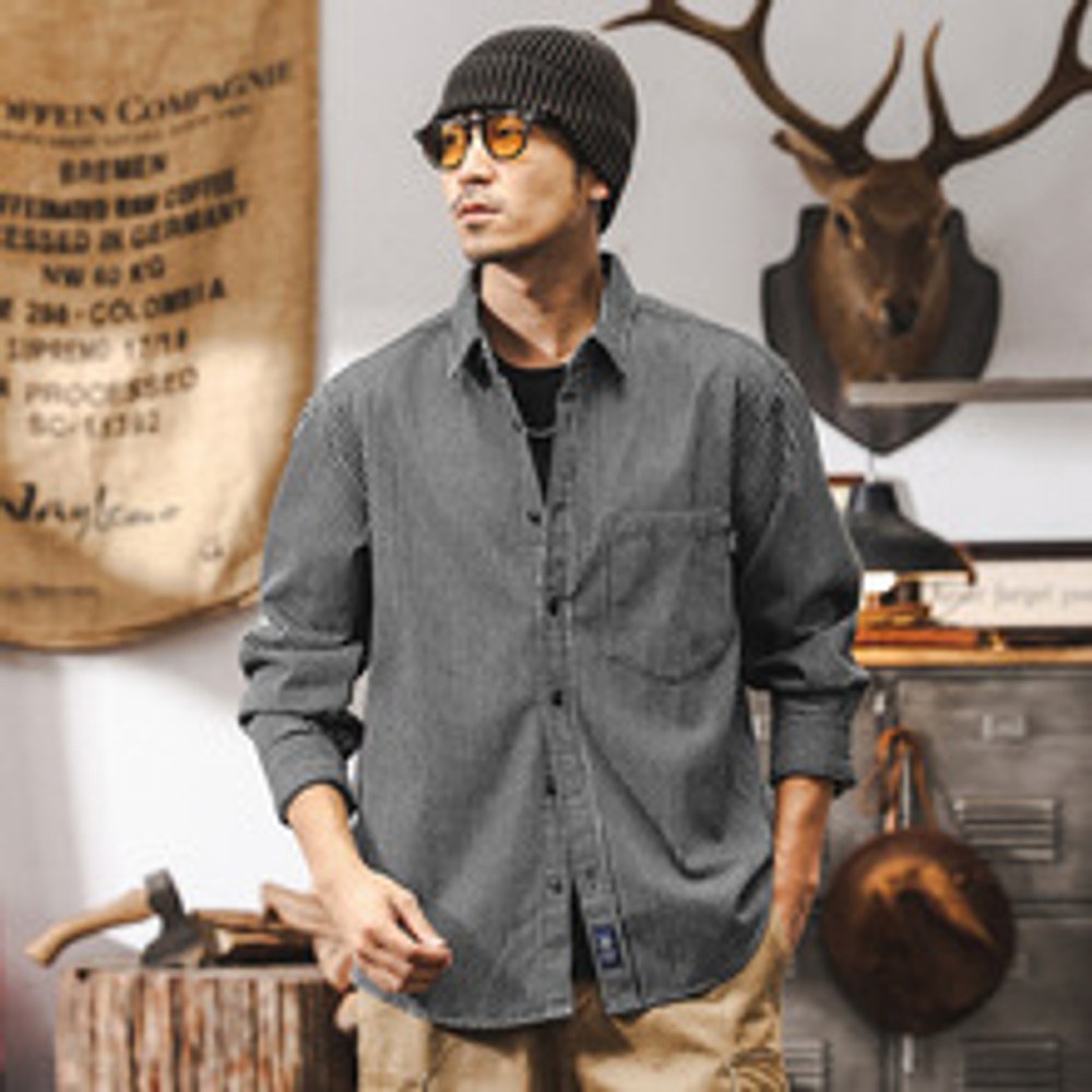 Полосатая рубашка с длинными рукавами мужская свободная повседневная мужская