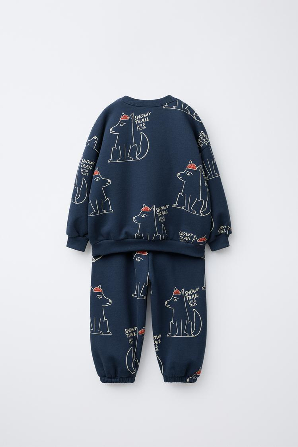 ZARA ОДНОТОННЫЙ КОМПЛЕКТ ИЗ ТОЛСТОВКИ И БРЮК-ДЖОГГЕРОВ С ПРИНТОМ, СИНИЙ