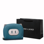 PINK·LAND Genuine Cow Leather Card Holder Regular Women"s Black/Orange/Sea Blue/Yellow