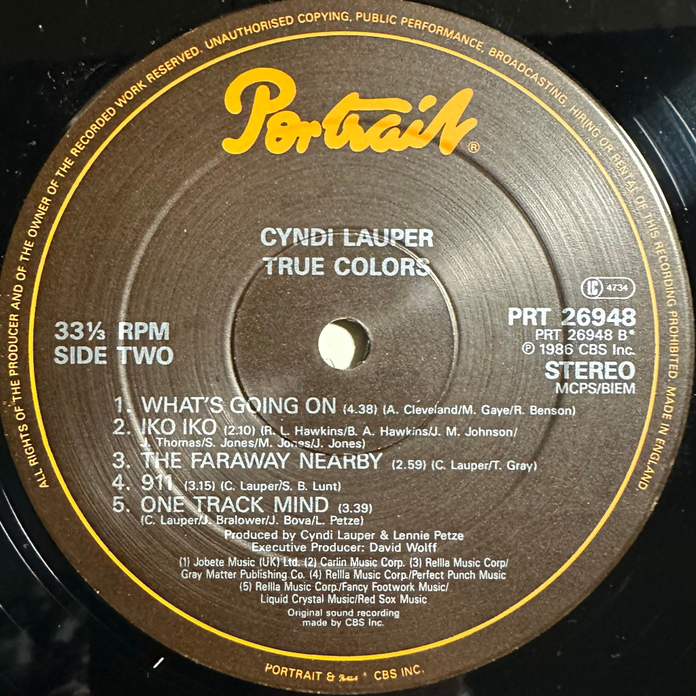 Cyndi Lauper - True Colors (Англия 1986г.)