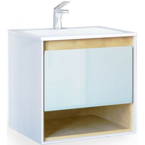 Тумба с раковиной Jorno Glass 65 см Gla.01.62/P/W белая/дуб сонома
