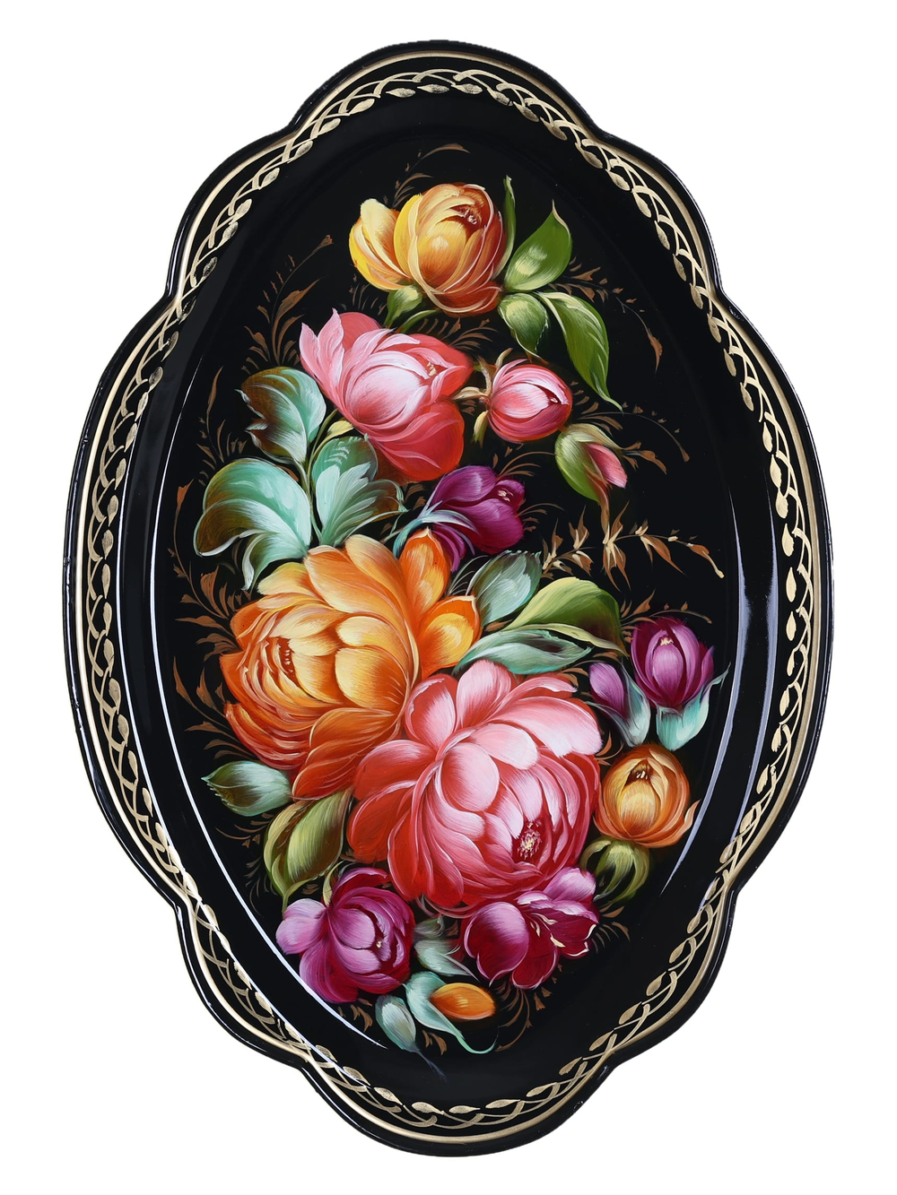 Жостовский поднос декоративный, размер 32х22 см (A11), металлический