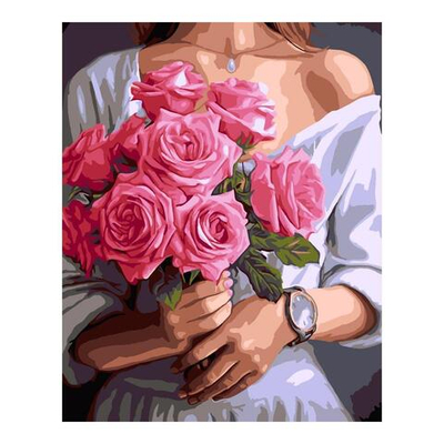 Картина по номерам 40*50см "Девушка с розами" (на подрам.) (Lori)