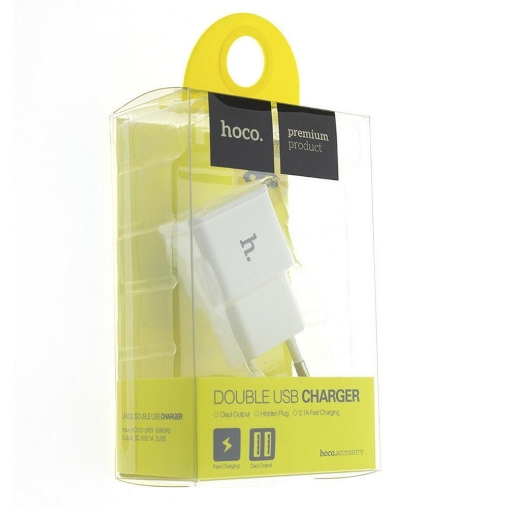 Сетевой адаптер питания HOCO UH202 2USB 2.1A (белый)