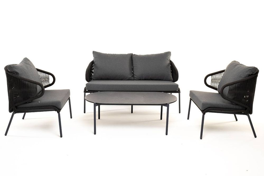 "Милан" лаунж-зона 4-местная плетеная из роупа (веревки), каркас алюминиевый темно-серый, роуп темно-серый