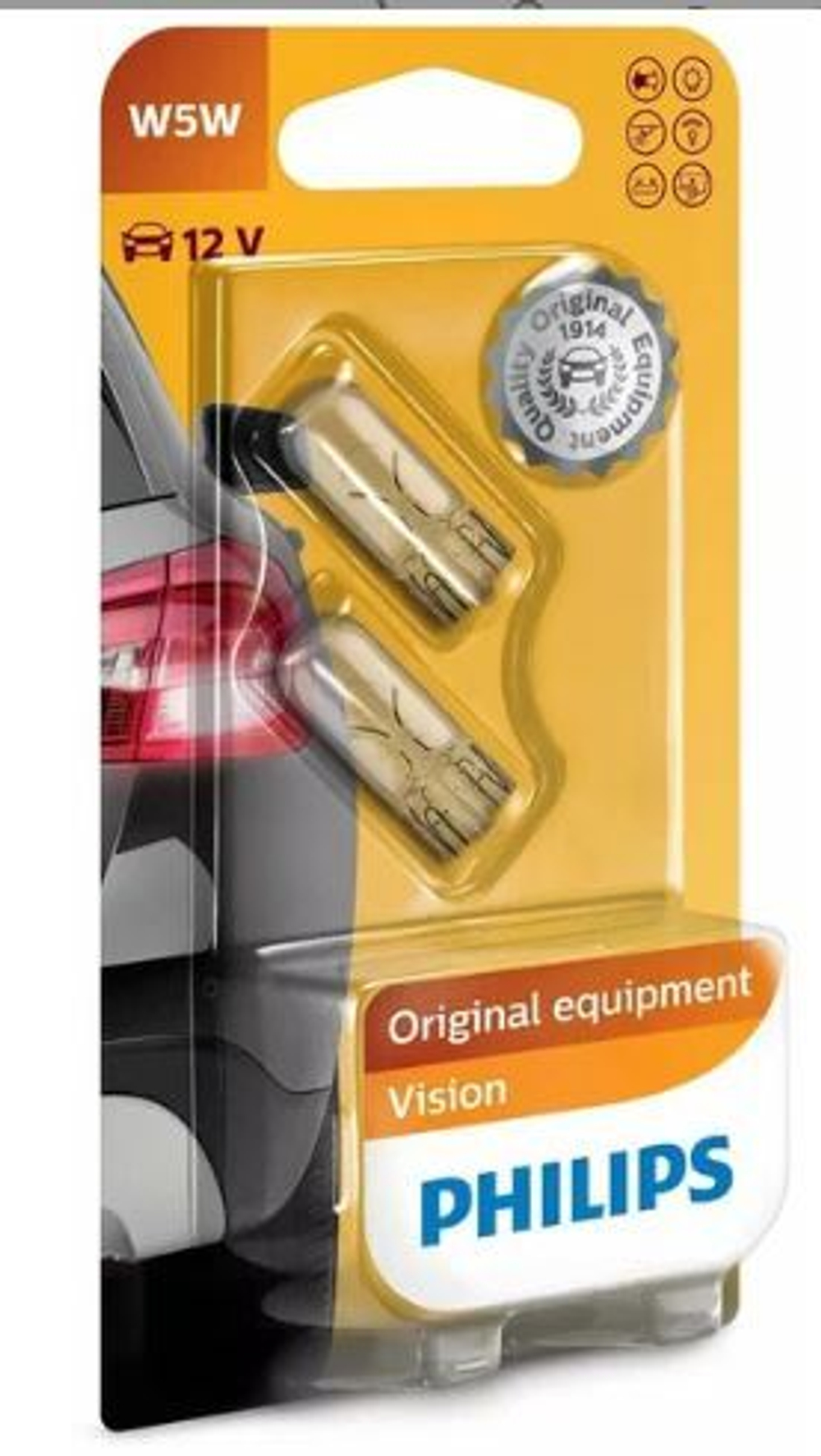 Автолампа  W 12-W 5W стек. цоколь (W2,1x9,5d) Philips (бл2шт) #12961B2 ORIGINAL