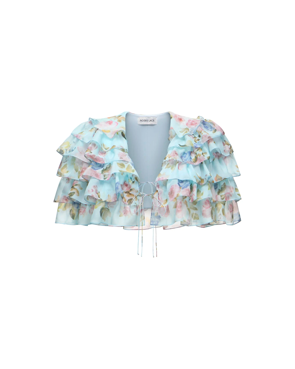 Муза (Muza), кроп топ из голубого шифона с цветочным принтом