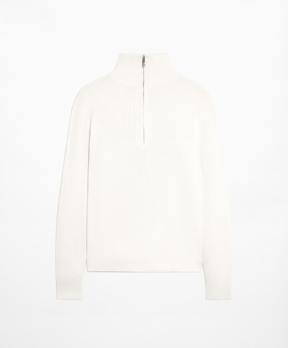 Oysho Свитер в рубчик с высоким воротником, светлый экрю