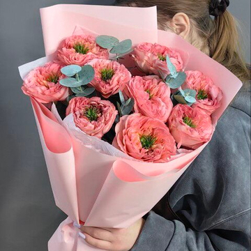 Монобукет из 9 пионовидных роз сорта "Мандарин"