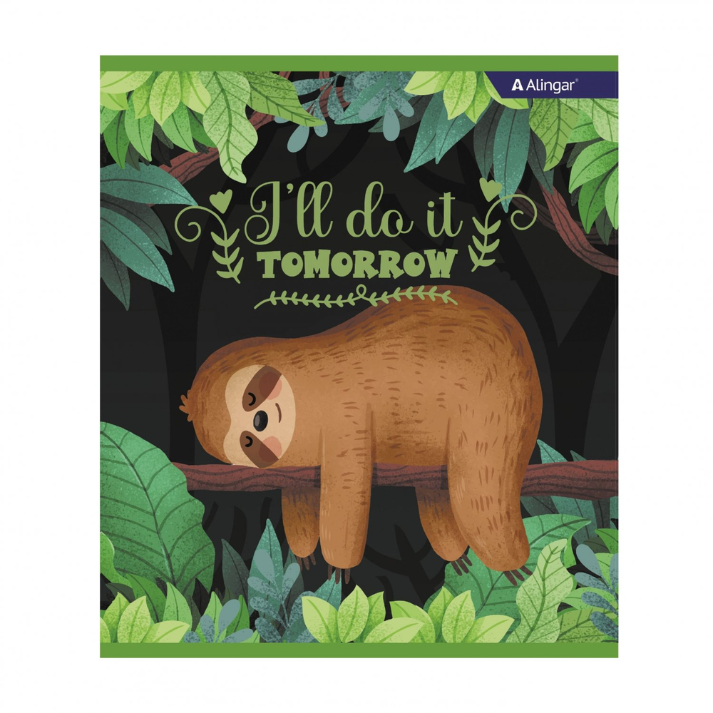 Тетрадь 36л., А5, клетка, Alingar "Ленивцы", скрепка, мелованный картон (стандарт) , блок офсет, 4 дизайна в пленке т/у