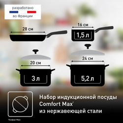 Набор посуды Tefal Comfort Max 11 предметов 1,4/2,9/5,1л 16/20/24/28см C973SB34
