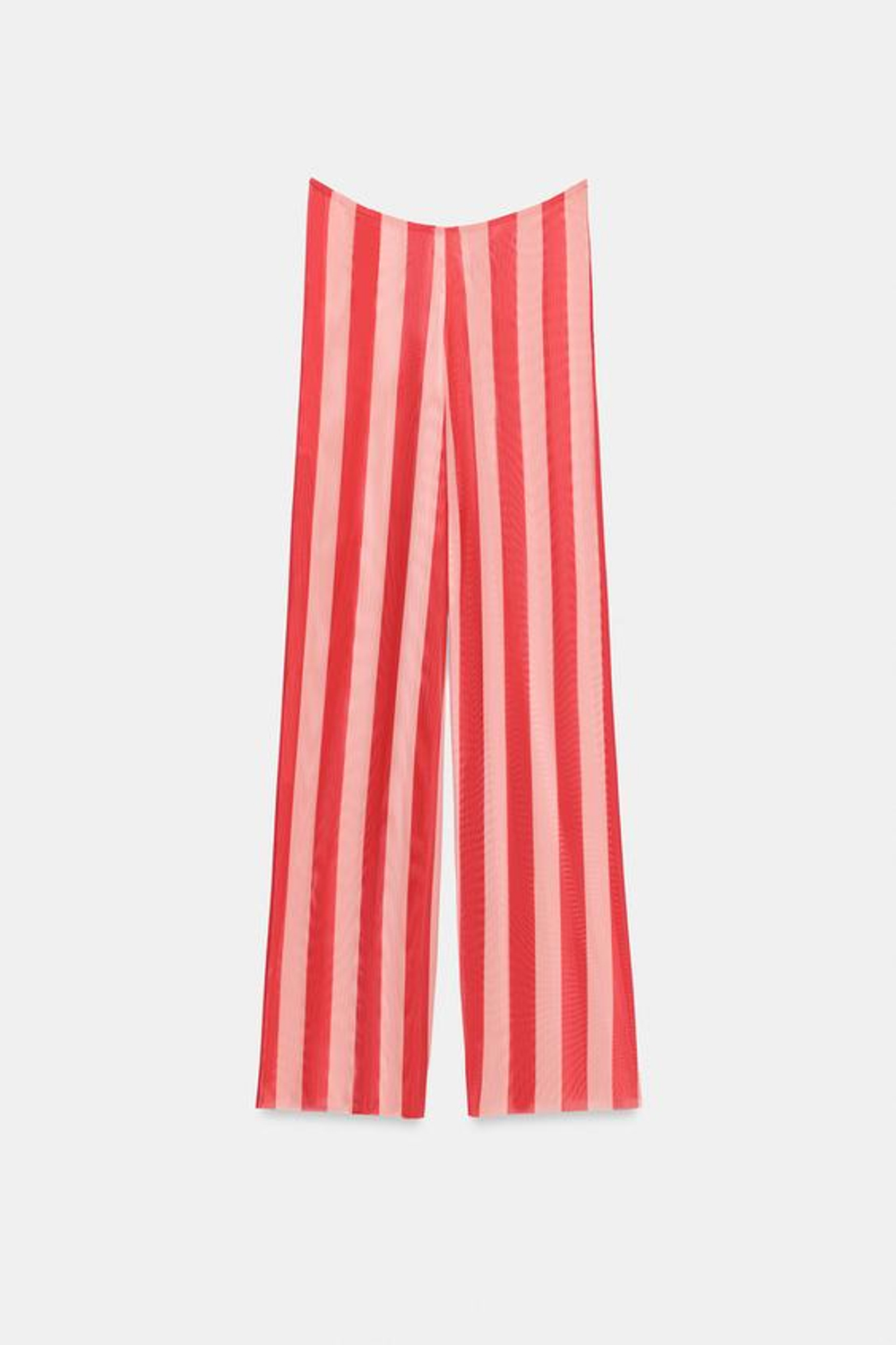 ZARA БРЮКИ-ПАРЕО ИЗ ТЮЛЯ В ПОЛОСКУ, КОРАЛЛОВО-КРАСНЫЙ