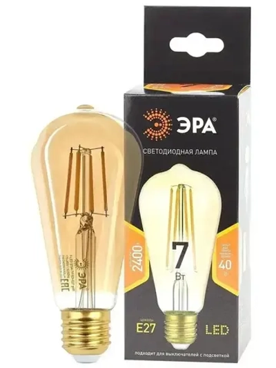 Лампочка светодиодная филаментная ЭРА LED E27 7 Вт ST64 груша 2400К теплый белый свет 1 штука