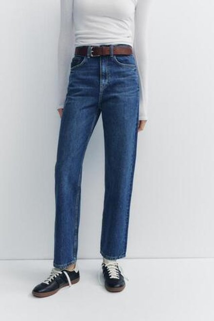 ZARA ДЖИНСЫ TRF MOM FIT HIGH WAIST, МОРСКОЙ СИНИЙ