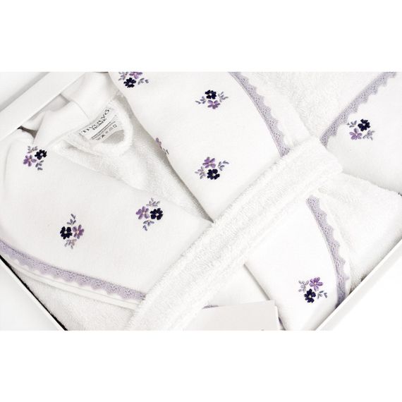 НАБОР Piccolo лиловый махровый женский халат тапочки и полотенце  Tivolyo Home (Турция)