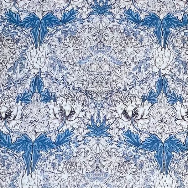 ЦВЕТОЧНАЯ ЭЙФОРИЯ В СТИЛЕ У. МОРРИСА СИНЕЕ СЕРЕБРО 100% хлопок Handmade Fabrics 6
