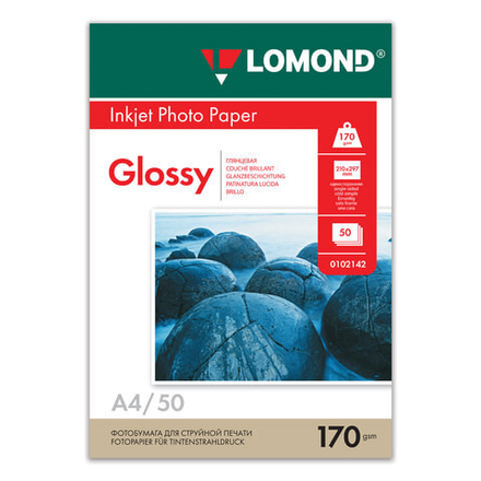 Фотобумага А4, 170 г/м2, 50 листов, односторонняя, глянцевая, LOMOND