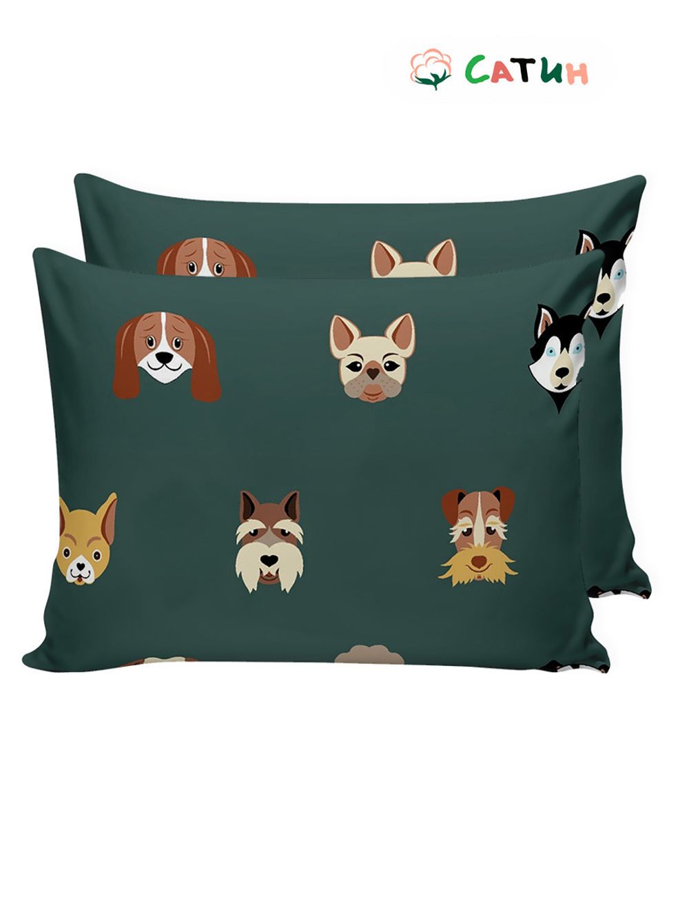 Постельное белье Milky Garden "Dogs (сатин)" семейное  Наволочка 50х70 см 2 шт  Простынь на резинке 160х200 см  Пододеяльник 145х215 см(2шт)