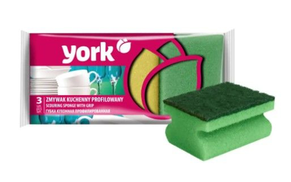 YORK Губка д/посуды  3шт профилированная