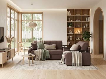 Диван угловой с Баром Денвер 1,8 - Velutto 23 шоколад/  коричневая накладка