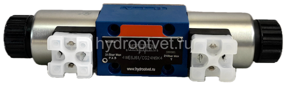 4WE6J61/CG12N9K4 - Гидрораспределитель золотниковый Ду 6 с электроуправлением, схема J (34), электроуправление G12, возврат - пружинный