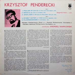 Krzysztof Penderecki / Psalms Of David. Sonata Per Cello. Anaklasis. Stabat Mater. Fluorescences (LP)