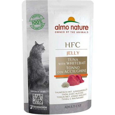 Almo Nature консервы для кошек "HFC Jelly" с тунцом и сардинами (51% рыбы) (желе) 55 г пакетик