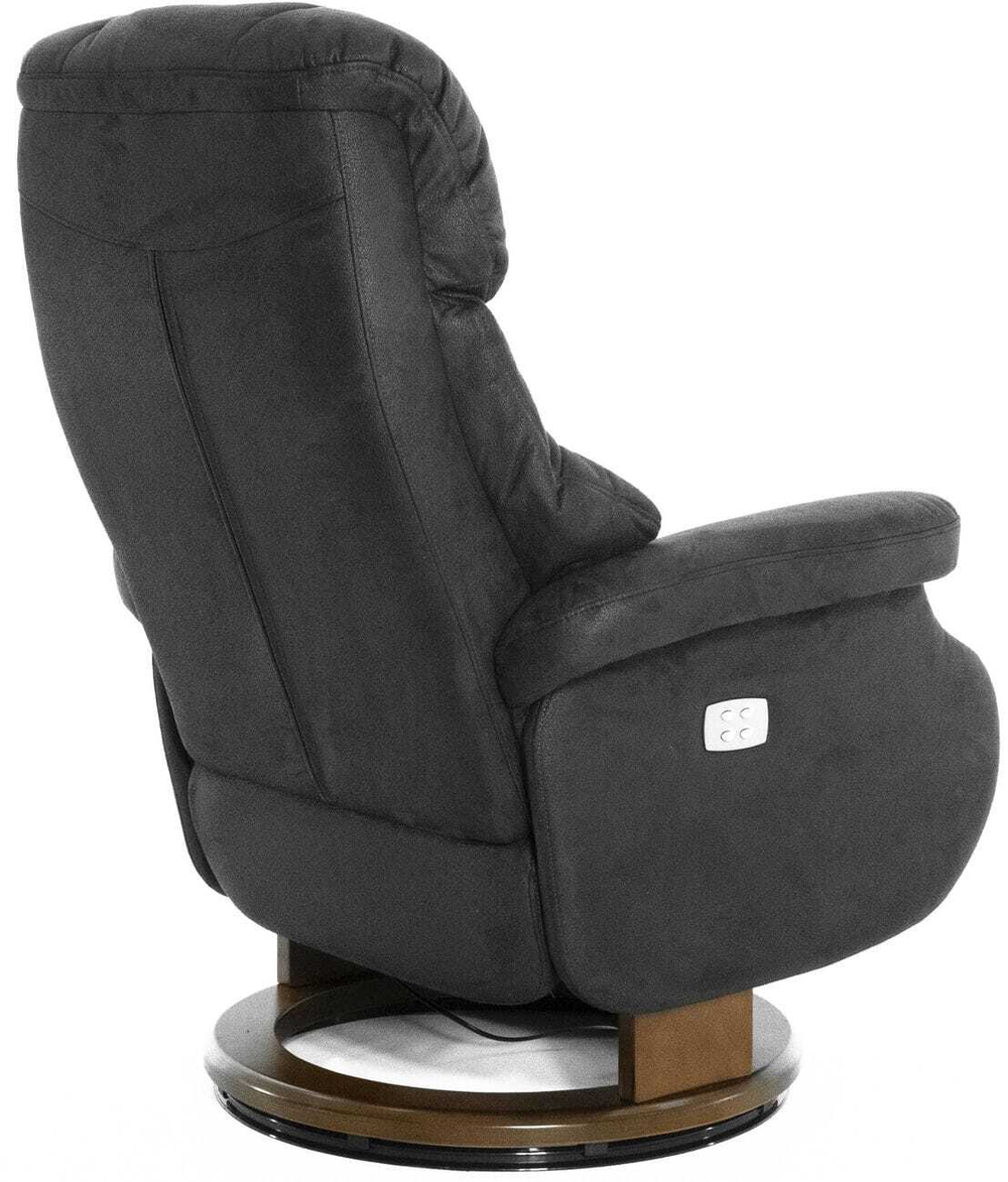 Кресло реклайнер Relax Lux Electro S16099RWB, искусственный нубук черно-серый (16), основание дерево темный орех (029)