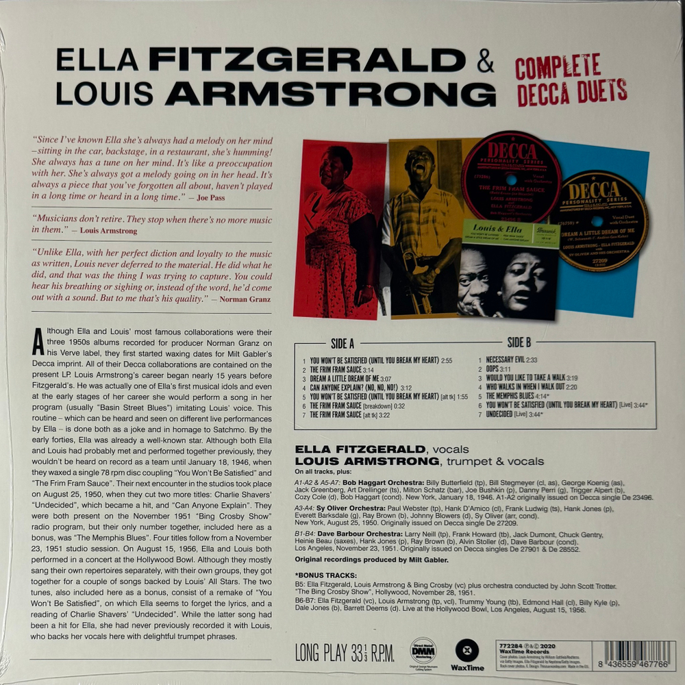 Ella Fitzgerald & Louis Armstrong ‎– Complete Decca Duets (Европа 2021г.)