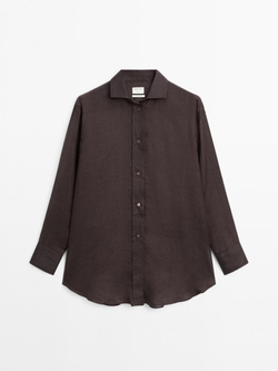 Massimo Dutti Длинная рубашка из 100% ткани рами – STUDIO, коричневый