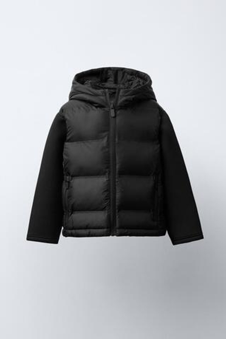 ZARA СТЕГАНАЯ КОМБИНИРОВАННАЯ КУРТКА, ЧЕРНЫЙ