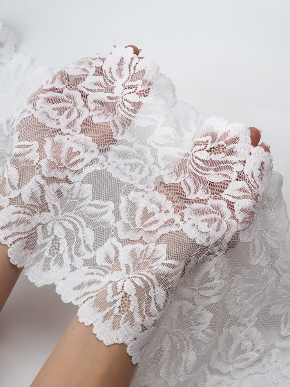 Эластичное кружево теплое белое ширина 22 см