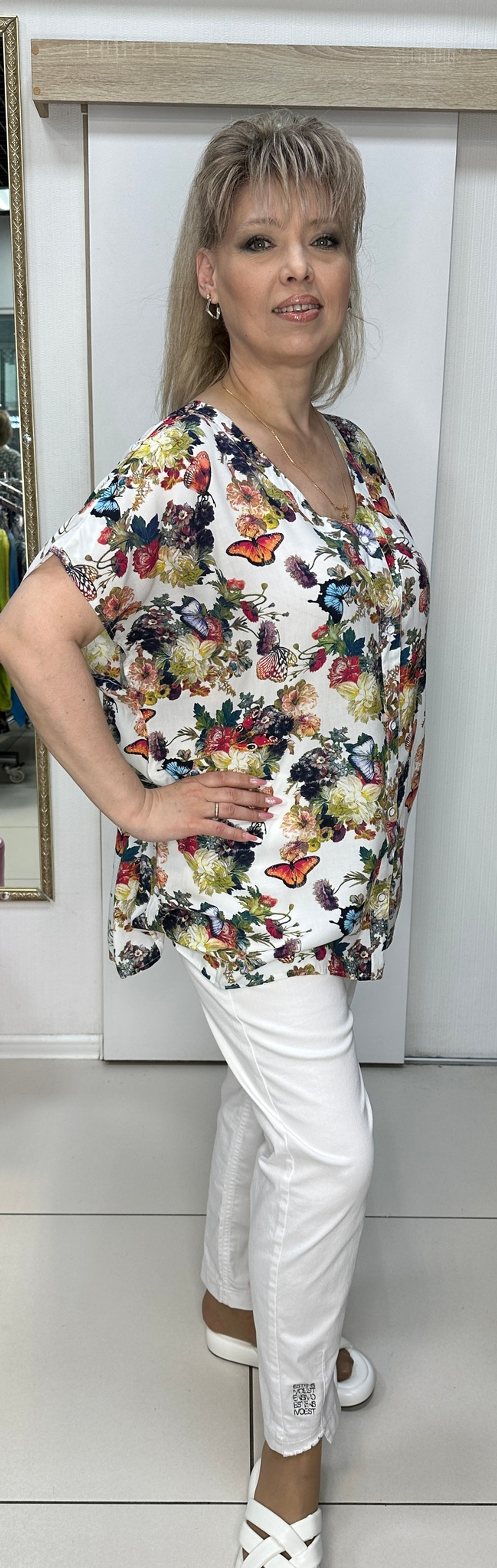 Летний цветной блузон-туника на большие размеры