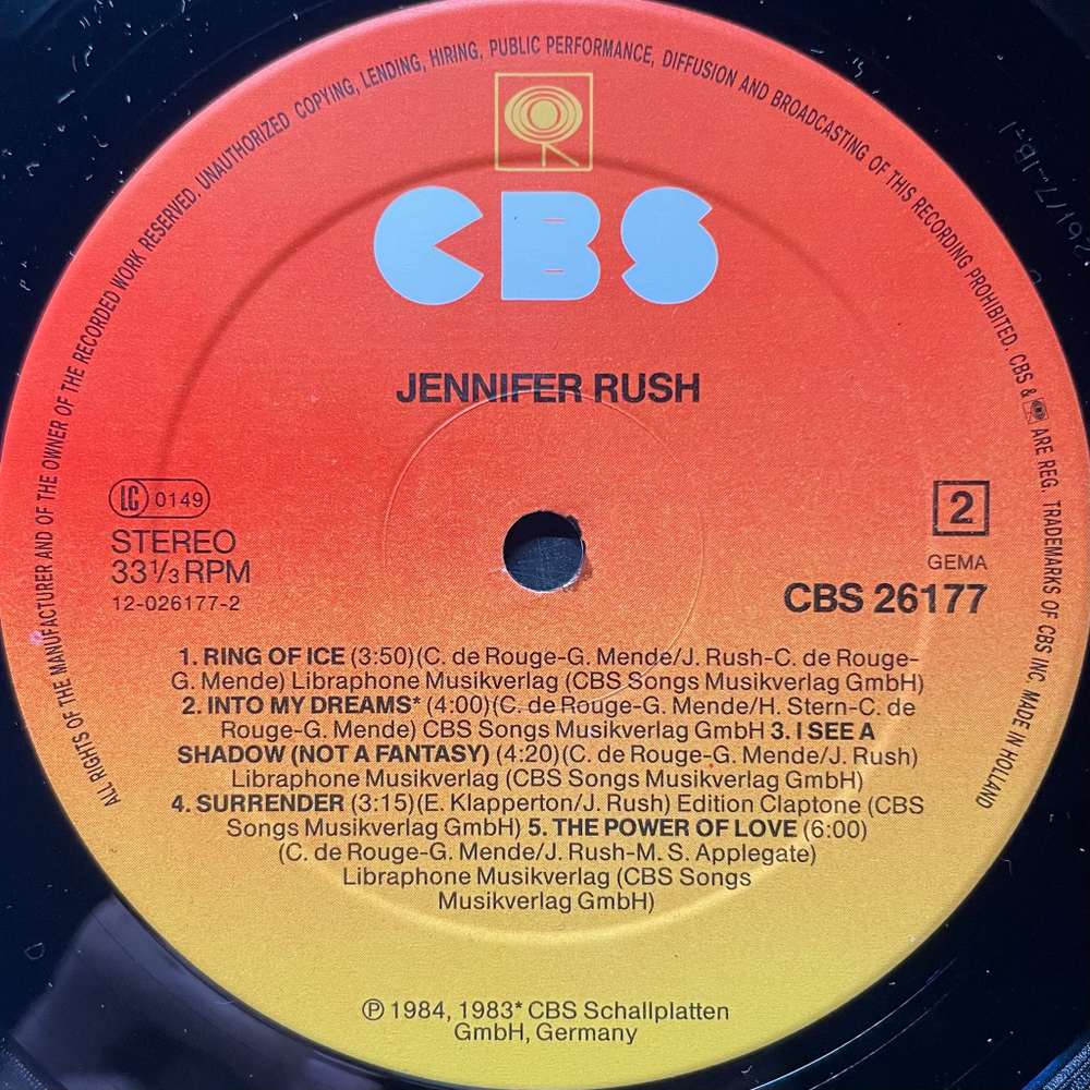 Jennifer Rush ‎– Jennifer Rush (Голландия 1984г.)