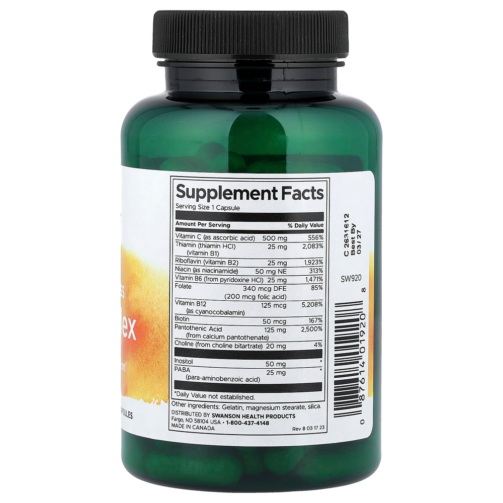 Swanson Vitamins, Super Stress, комплекс витаминов группы B с витамином C, 100 капсул
