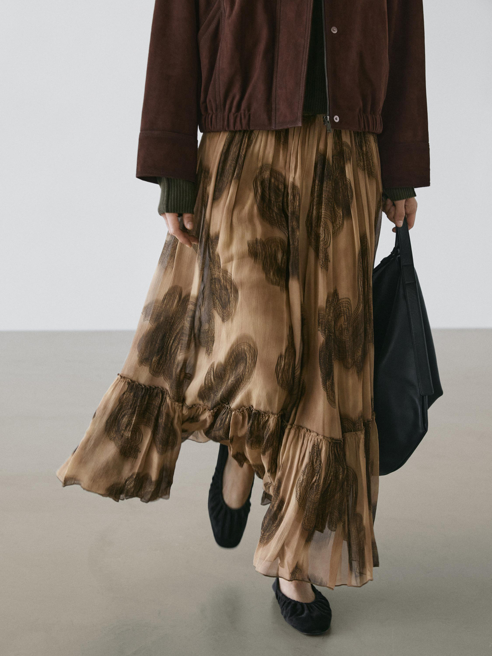 Massimo Dutti Длинная юбка с узором пейсли, пыльно-розовый