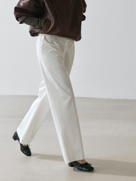 Massimo Dutti Хлопковые брюки с вытачками, белый