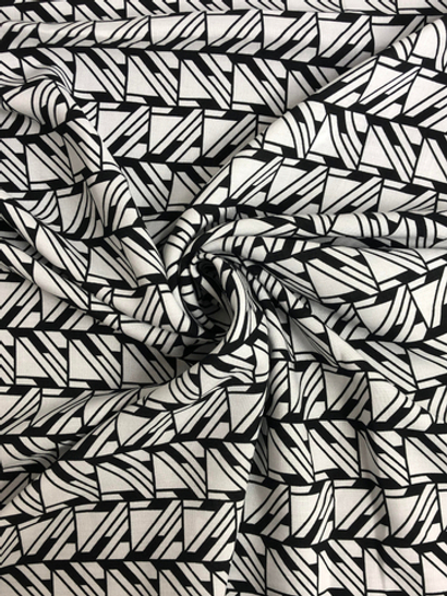 штапель принт геометрия белый на черном D23C1