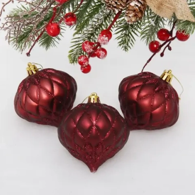 Ёлочные игрушки «Юла» 8 см (набор 3 шт), рубин