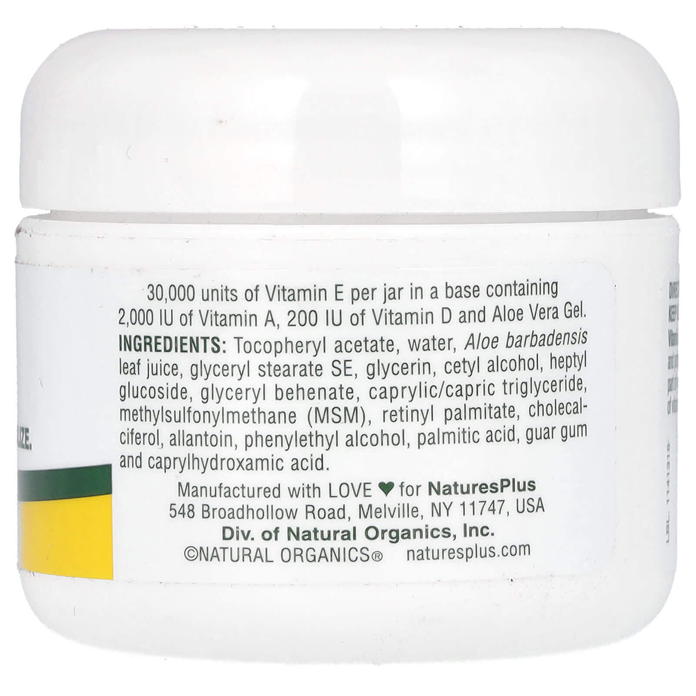 NaturesPlus, крем с витамином E, 30 000 МЕ, 63 г (2.2 унции)