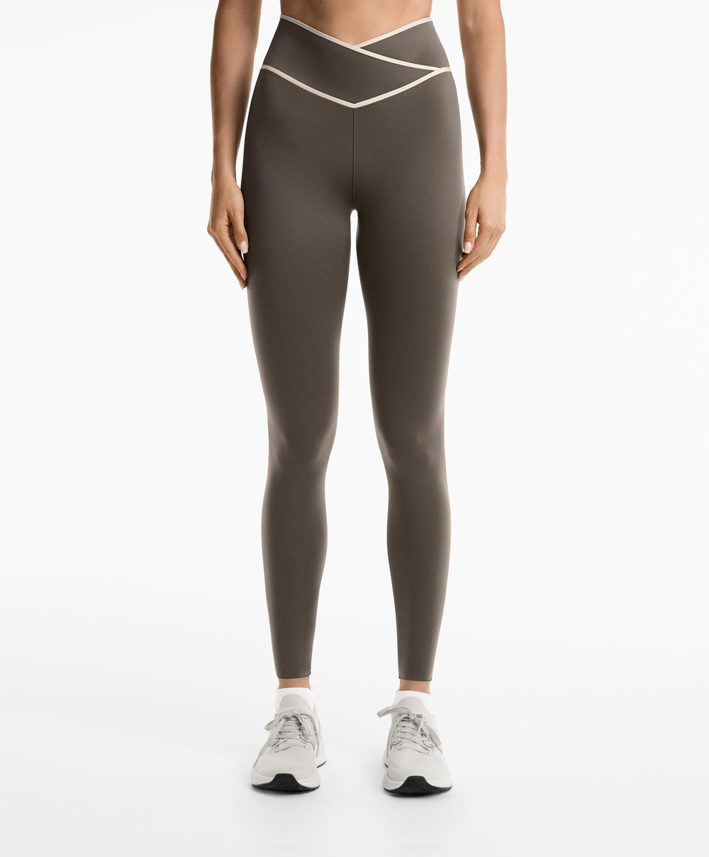 OYSHO Легинсы Perfect-adapt с V-образным вырезом на талии, длиной до щиколотки 65 см, серо-коричневый