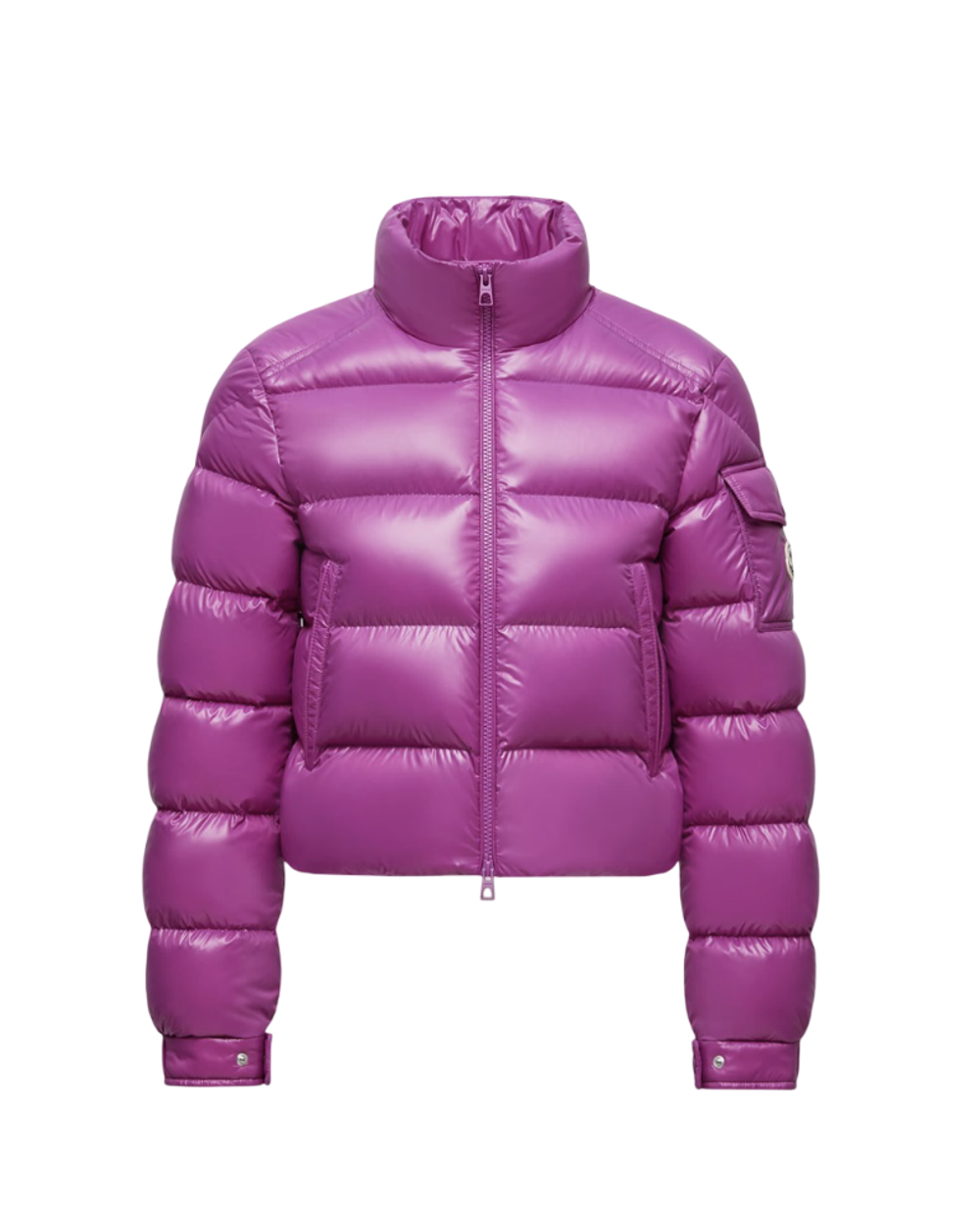 Женская короткая куртка Moncler Petra с глянцевым эффектом и наполнителем из пуха | Цвет фуксия