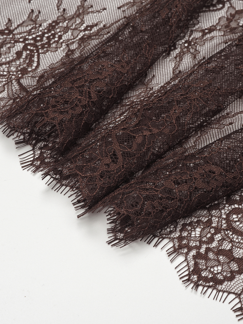 Кружево шантильи темный шоколад неэластичное ширина 22 см купон 2.9 м