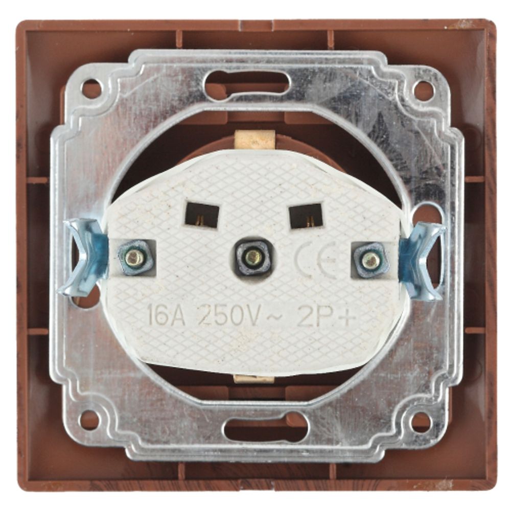 Розетка Intro Plano 1-203-10 с заземлением 2P+E Schuko с крышкой, 16А-250В, IP20, СУ, венге