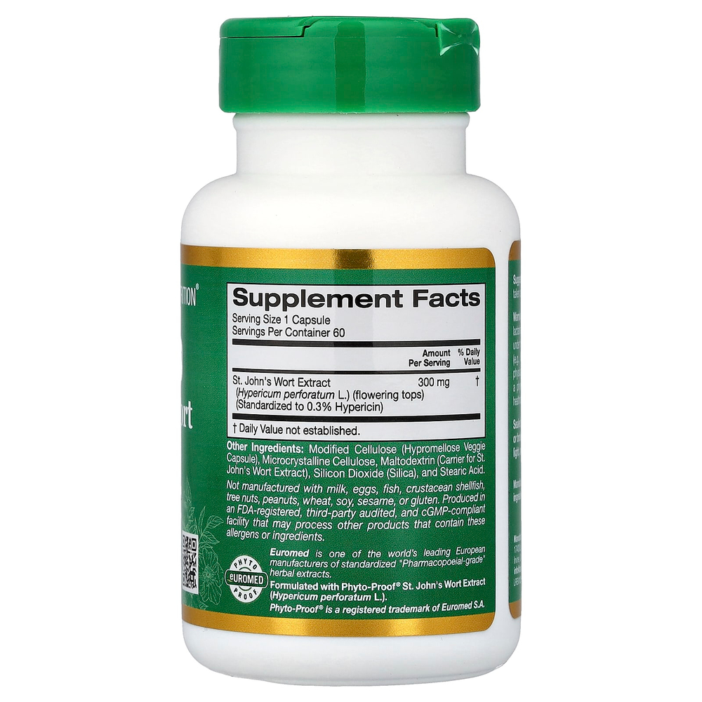 California Gold Nutrition, EuroHerbs™, экстракт зверобоя, качество Euromed, 300 мг, 60 растительных капсул